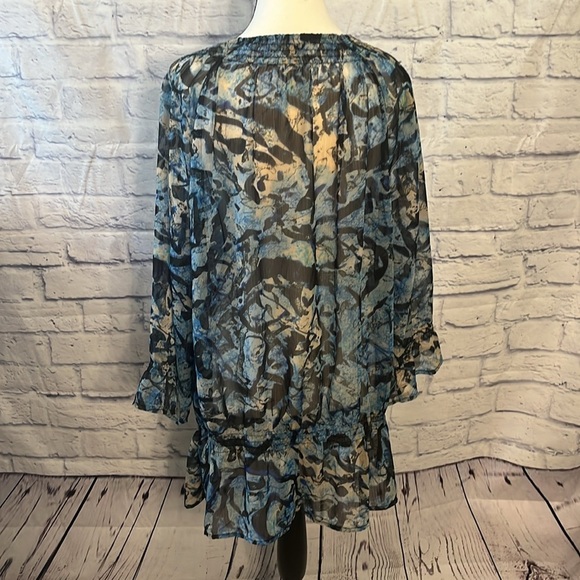 Chico’s Sheer Tunic Top Beaded Embellished Chico’s Size 3 XL Watercolor Blue - Picture 6 of 9